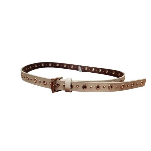 All Saints belt women's cream leather skinny studs luxury pastel new $109 - Picture 2 of 8